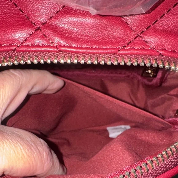 Badgley Mischka Burgundy Quilted Mini Backpack with Gold Accents - Picture 12 of 12